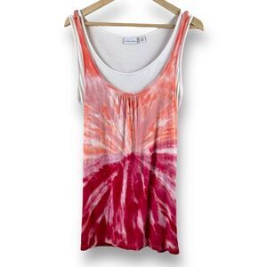 Tribal pink and orange tie dye tank top with white under tank size S